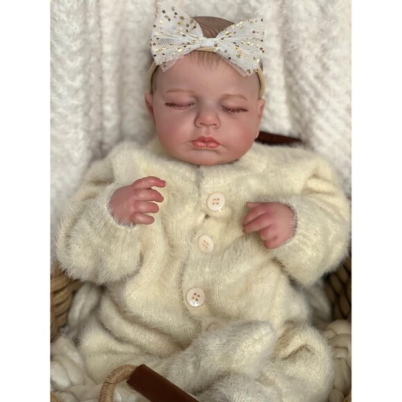 🆕 Reborn Baby Doll Cream Hand Painted Hair Asleep Cuddly Body Premie Xmas Gift - Picture 6 of 7